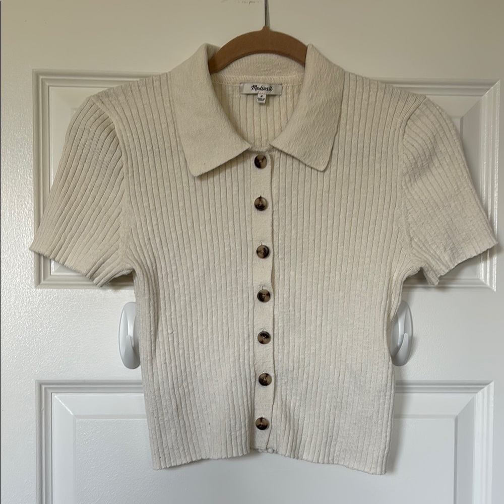 Madewell Ribbed Knit Cropped Button Up Polo